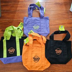 Trader Joe's Mini Halloween Trick- or-Treat Canvas Tote Lunch Bags All Colors set