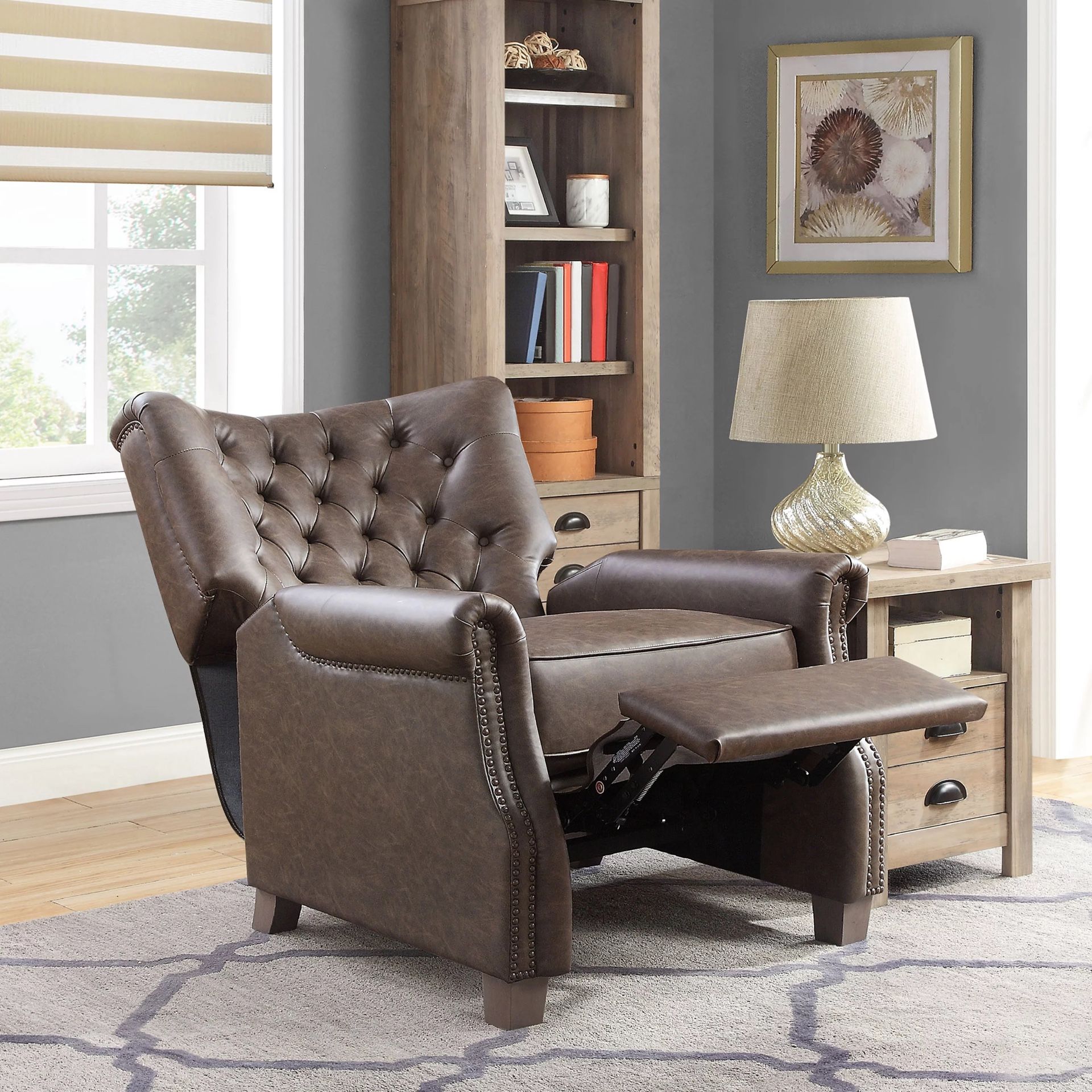 Better Homes & Garden Tufted Push Back Recliner, Brown Faux Leather Upholstery