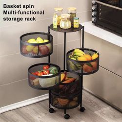 Rotating Kitchen Storage Kitchen Storage Cart Organizer Mobile Shelving, Black Five 