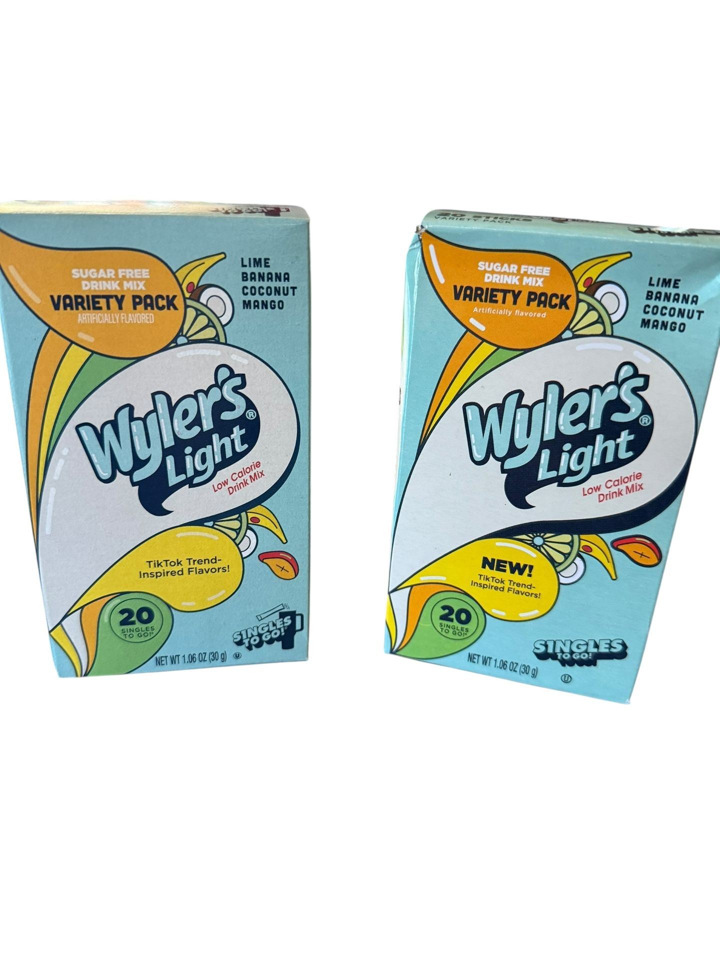 Wyler's Light Singles to Go Powder Packets Water Drink Mix Variety Pack 2 Boxes  2 unopened new boxes  Includes  Lime  Banana  Coconut Mango 