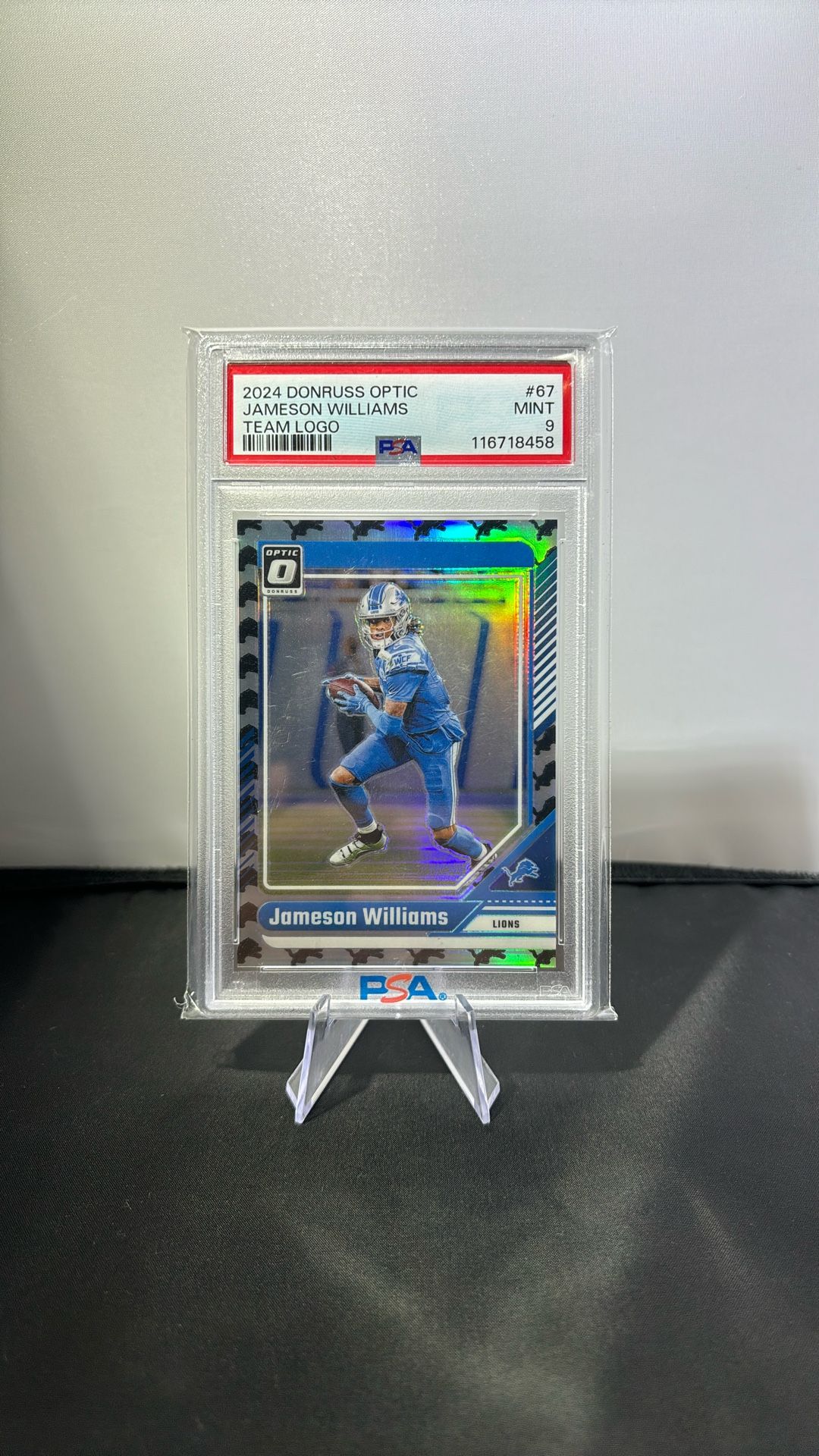 2024 Jameson Williams /32 Team Logo PSA 9 Optic