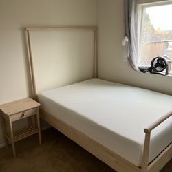 IKEA GJORA Full Platform Bed Frame With Upgrade Slats And Tufts & Needle Firm Memory Foam Mattress With A Matching Nightstand 