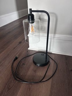 Black Industrial Desk Lamp with Glass Shade