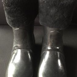AUSTRALIA LUXE COLLECTIVE BLACK RUBBER & SHEARLING BOOTS SIZE 9 WORE ONCE PERFECT CONDITION!
