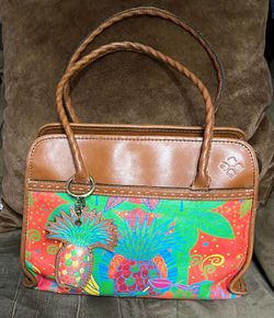 ​Patricia Nash Leather Pineapple Print Satchel Handbag - Excellent Condition - Pickup in Belfair
