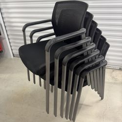 Stackable Office Guest Chairs – Mesh Back w/ Arms – Set of 6