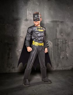 DC Boys Black and Yellow Batman Muscle Chest Costume with Cape, Large
