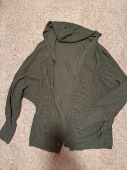 Dark green cardigan jacket with hidden buttons