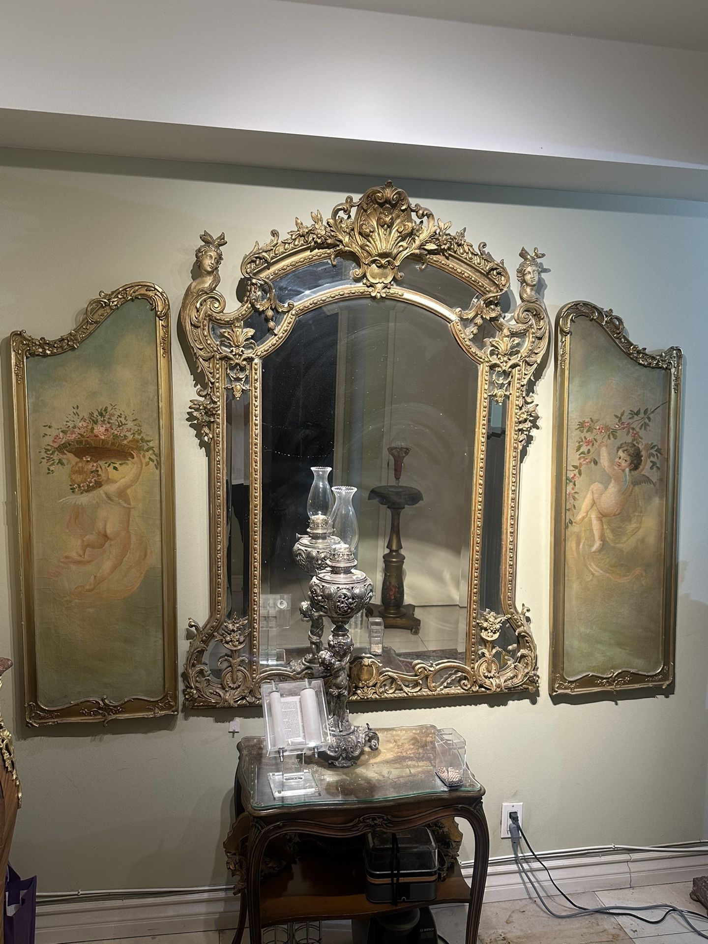 Antique Carved Wood Mirror