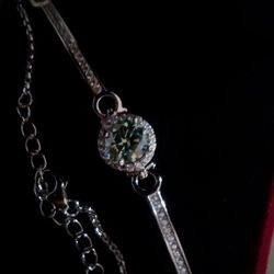 One Stamp Sterling Silver Combination Cast & Assembled Bracelet With Rhodium Plated Finish. 