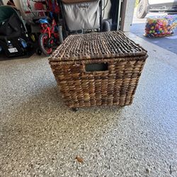 Wicker File Cabinet on Wheels + Hanging Folders Included