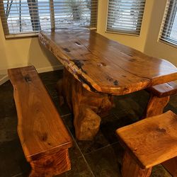 Custom Live-Edge Solid Wood Dining Set - Table & Benches