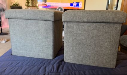 Gray Fabric Folding Storage Ottomans – Set of 2