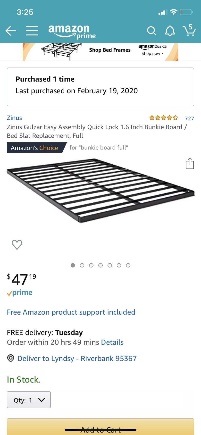 Full size bunker board/ bed slat with adjustable bed rails