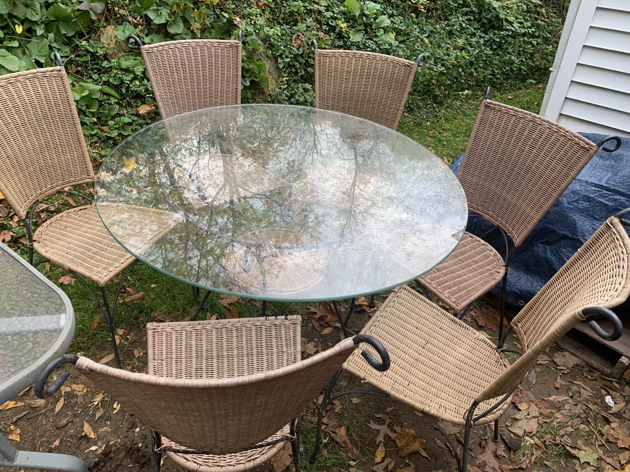 Wicker Wrought Iron Table And Chairs With Glass Top