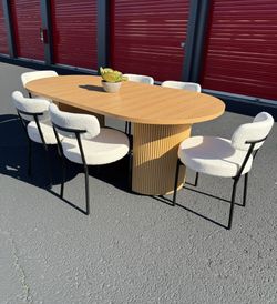Oval Modern Extension Dining  Table Set With 6 Chairs 