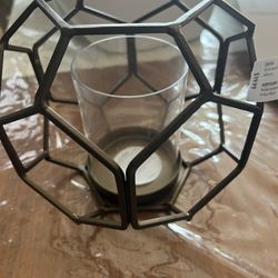 Brand New Brass Hexagon Candle Holder With Glass..Lot 4