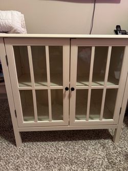 White Wood Cabinet with Glass Doors