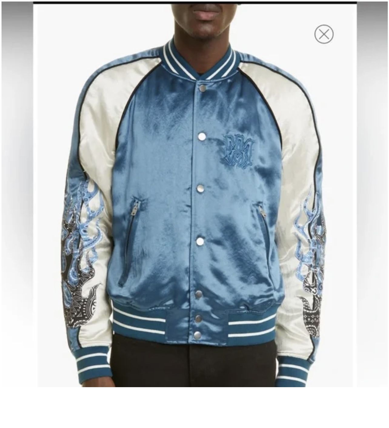 Amiri Bandana Flames Satin & Velour Letterman Jacket