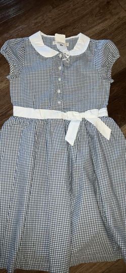 Girls Blue Gingham Dress with White Collar