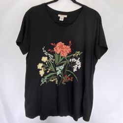 Style & Co Women’s Black L Monogrammed Floral Tee