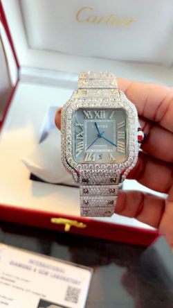 Moissanite Stones vvs 28ct silver C gray Dial watch (WATCH DOES PASS DIAMOND TESTER)