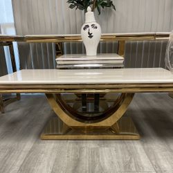 Coffee Table - White Marble Top / Gold Base - 