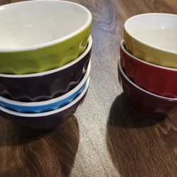Signature Housewares Ceramic Bowls Set of 7 Fluted 20 oz. Colorful