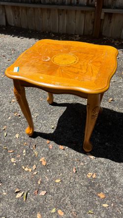old wood side table nice carving on top has scratches