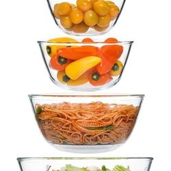 5pc Glass Mixing Bowls Sets (4.65QT, 2.80QT, 1.64QT, 1.16QT, 0.85QT), Glass Nesting Kitchen Thick Bowl for Baking, Cooking Prep, Storage, Large Salad 