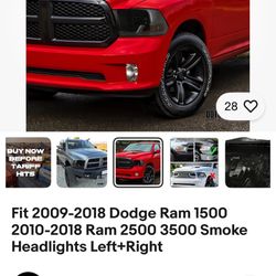 Tinted Dodge Ram Headlights 09-15 1500 Or Ram 2010 2018 