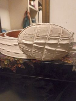 White Crocodile Embossed Leather Belt