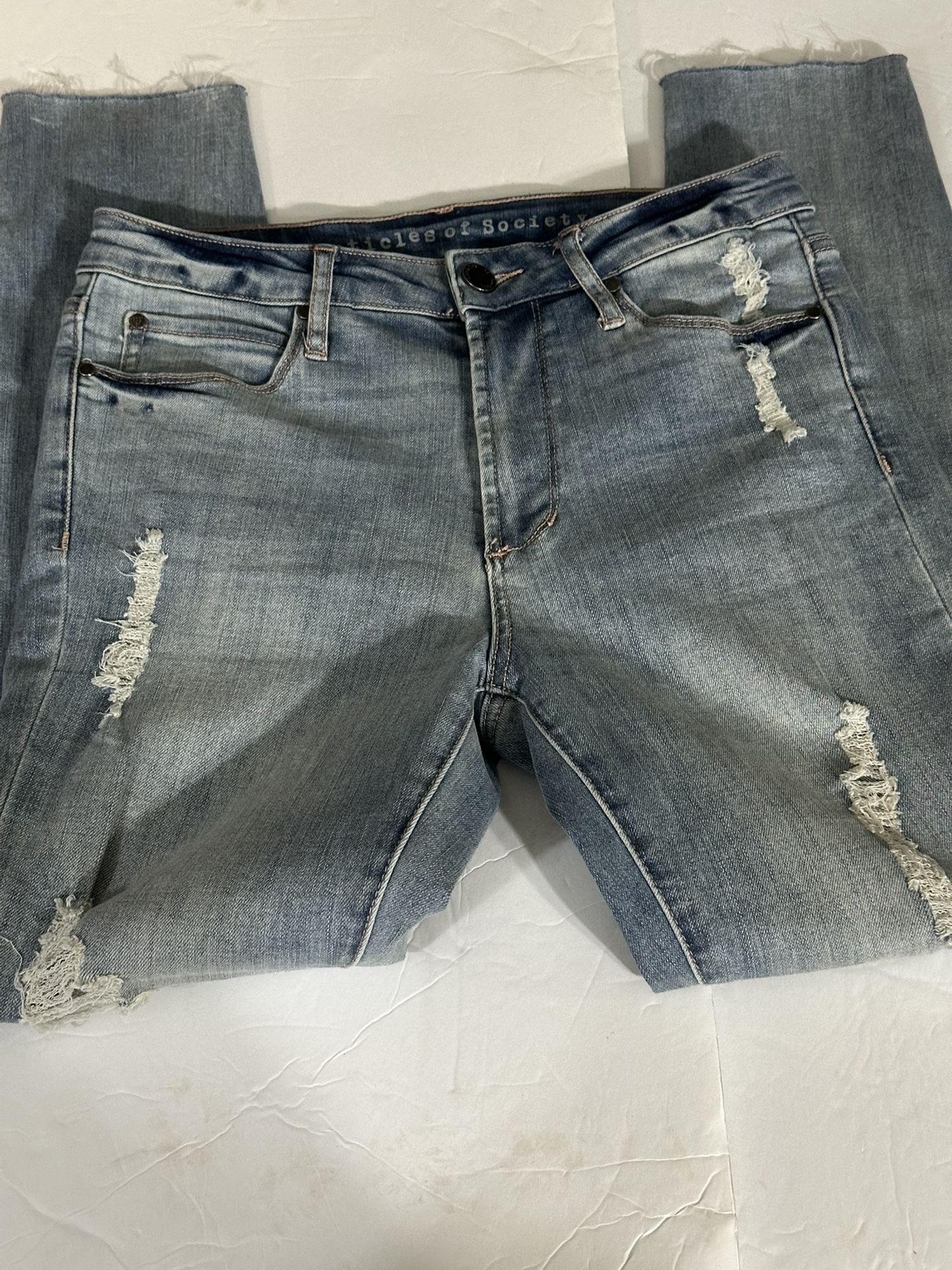 Articles Of Society Distressed Light Wash Raw Hem Size 26 Great Condition 