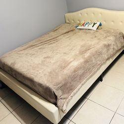 Beige Bed Frame with Mattress 