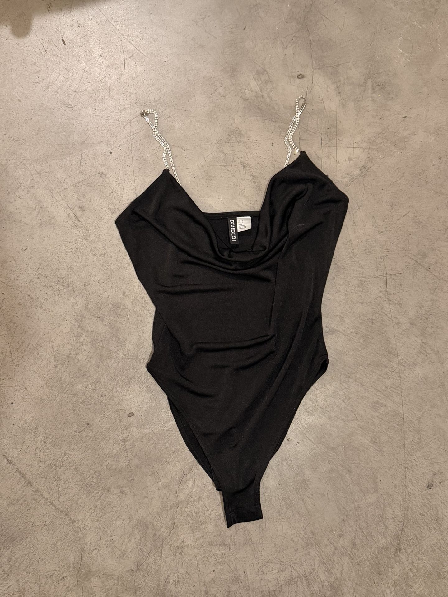 H&M Black Bodysuit with Rhinestone Straps