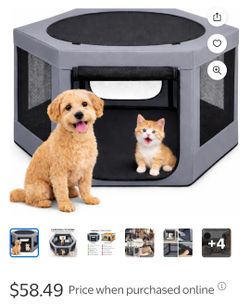 Pet Playpen with Top - Perfect for Puppies & Small Dogs - Indoor and Outdoor Puppy & Dog Covered Play Pen - Features 2 Doors for Easy in and Out Acces