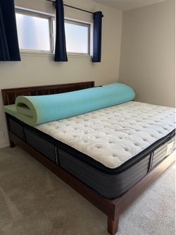 King size wood bed frame and Sealy mattress