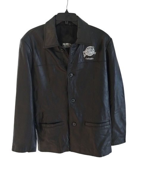Planet Hollywood Orlando Florida Leather Black Jacket Size Medium Nylon Lining