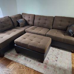 Brand New Brown Sectional Sofa Couch With Ottoman 