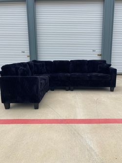Trending Black Fluffy Sectional Couch Delivery Available 🚚