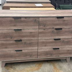 Fluted Dresser with 8 Drawers, 54" Wide Wood Chest of Drawers with Metal Handle, Wooden Dresser TV Stand