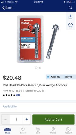 Red head anchors 10pk 3 boxes 5/8 —6”