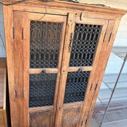 Rustic Mexican Hacienda Wood Cabinet w/ Iron Doors – Solid Wood