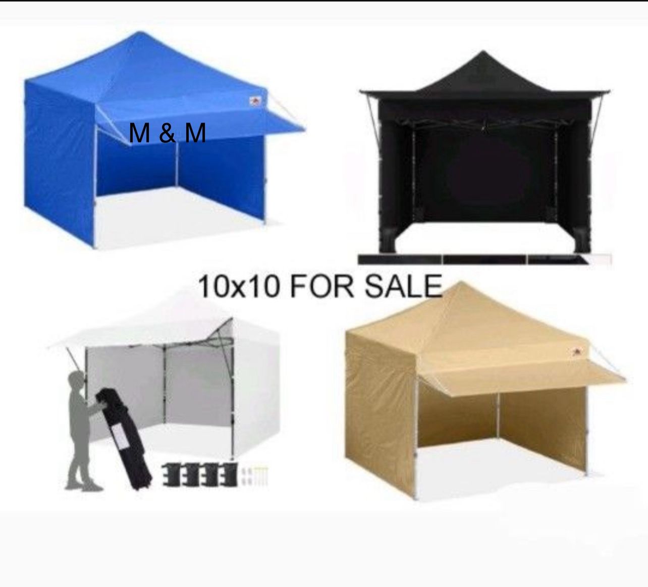 Pop Up 10x10Canopy Tent Heavy Duty with Awning, Sidewalls, Sand Bags and Rolling Bag.