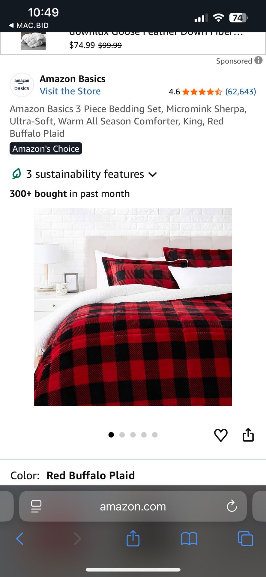 Amazon Basics King Size Micromink Sherpa Comforts Set In Buffalo Plaid