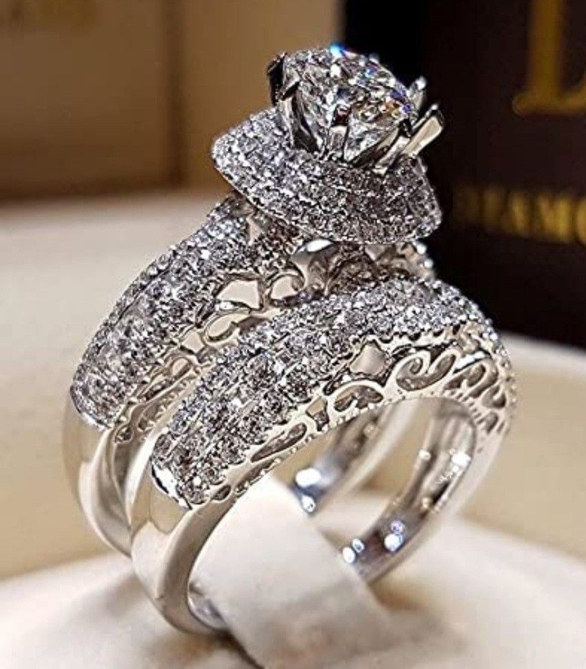 924 Sterling Silver Wedding And Engagement Ring Size 8