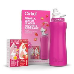 Cirkul 32oz Pink Stainless Steel Kit, Pink & White Lid 2.0, 2 Flavor Cartridges