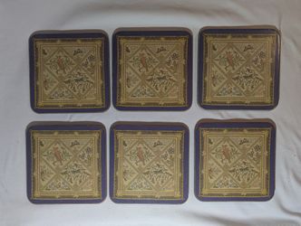Vintage Coasters Set of 6 - Mug Table Mats Cork Back Made In England Cobalt Blue