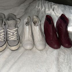 6 1/2 ladies, leather converse, tennis shoes, and one size 7