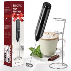 Milk Frother [NEW] Handheld, Battery Operated Whisk Maker with Stainless Steel Stand Hand Drink Mixer for Coffee, Lattes, Cappuccino, Matcha, Black